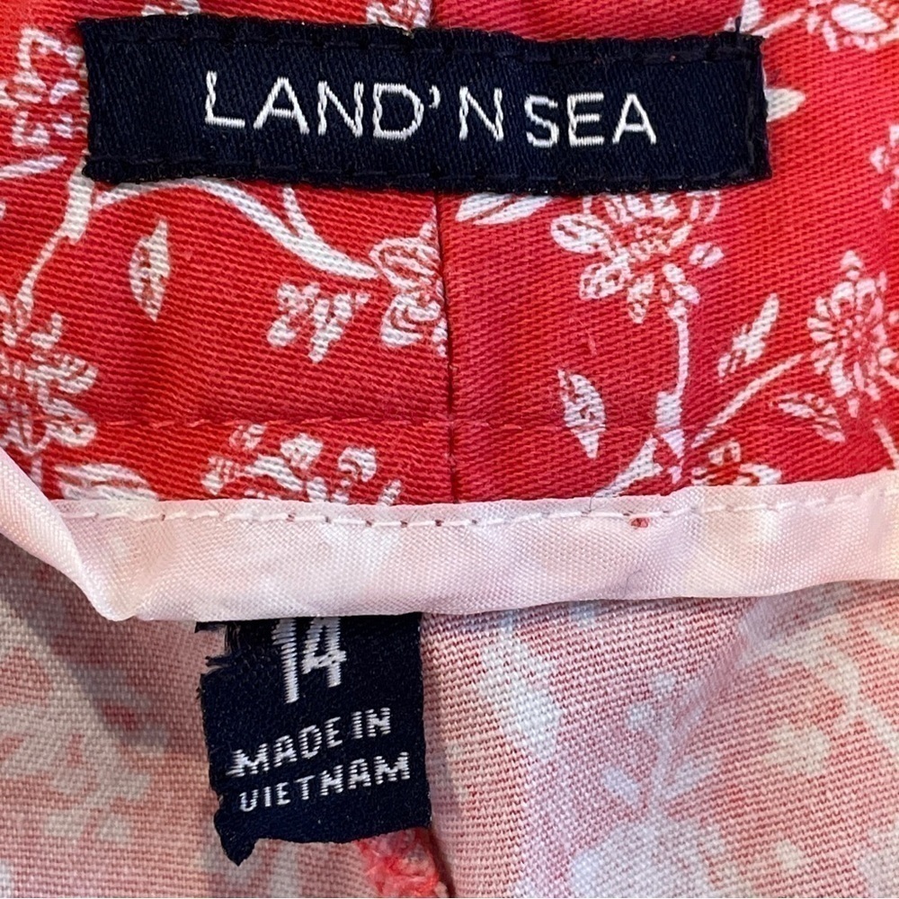 Land N Sea Chino Shorts Salmon Coral Floral Size 14 - Picture 13 of 16